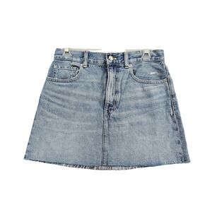 Madewell Denim A Line Mini Skirt Light Wash Raw Hem Straight Size 25 NV360 NEW